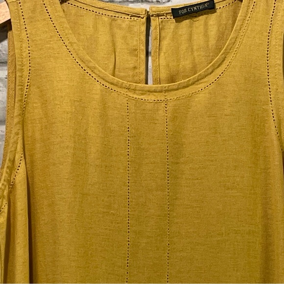For Cynthia Mustard Yellow Sleeveless Linen Blend Dress Size Small S - Picture 3 of 9